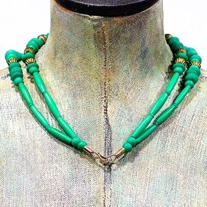 Vintage 70's Jewelry - VTG 70's Double Strand Green Natural Bone Necklace Vintage 70's Jewelry - VTG 70's Double Strand Green Natural Bone Necklace